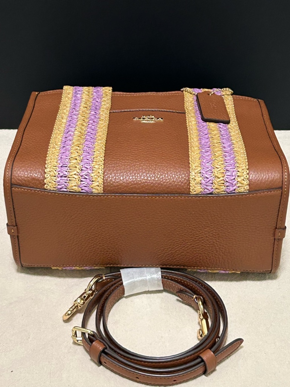 COACH Smith 24 Tote Pebble Leather w/Straw-Webbed Trim Crossbody/Satchel NWT - Picture 8 of 11